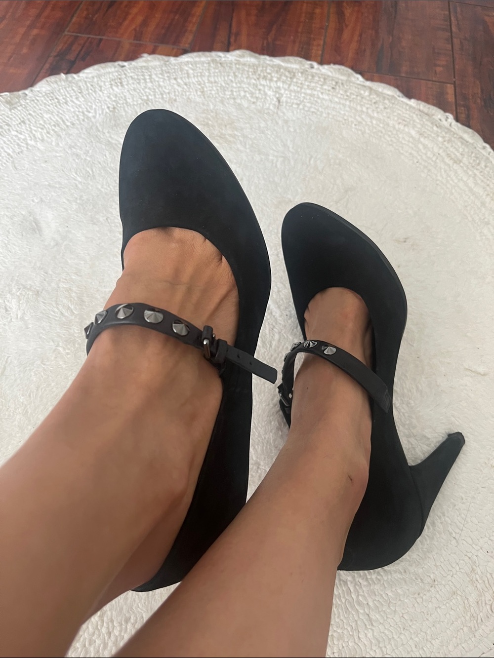 Ecco Black Studded Mary Jane Heels